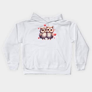 Valentine Owl Couple Kids Hoodie